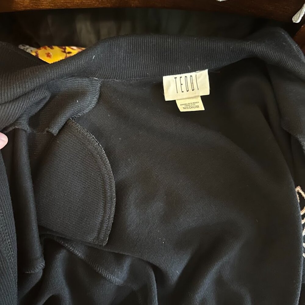 Vintage Teddi Embroidered Zebra Jacket | Black Ribbed Gold Silver | Sz Medium - Picture 7 of 8